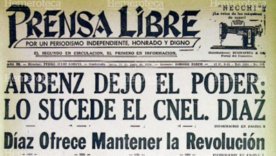 A las 21 horas del 27/7/54 Jacobo Árbenz anunció su capitulación en cadena nacional de radiodifusión.