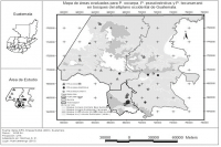 Mapa de zonas de vida y distribución de sitios de evaluación de regeneración natural de Pinus pseudostrobus, P. tecunumanii, P. oocarpa, en los departamentos de Huehuetenango, Quiché y Totonicapán