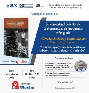 Invitación a la entrega editorial de la revista Centroamericana de Investigación y Postgrado, Ciencias Sociales y Humanidades, Volumen 8, Número 1 