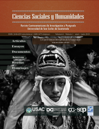Portada de la Revista Ciencias Sociales y Humanidades 6.1,  danzante &quot;Doce Tigre&quot;  personaje del baile-drama Rabinal Achi 